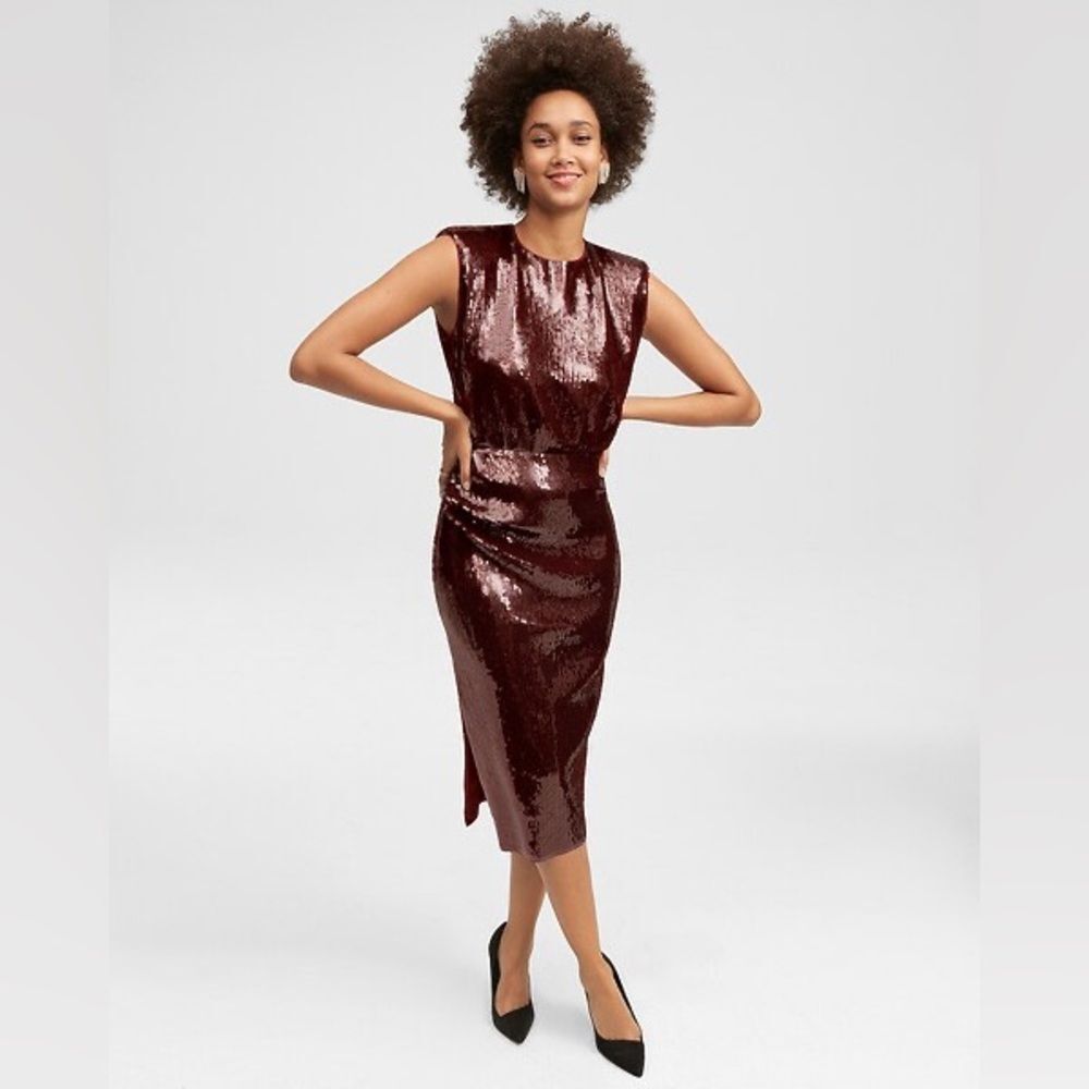 Express Brown Sequin Midi Dress